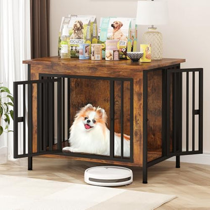 31.5" Dog Crate Furniture for 1 or 2 Dogs, 20-35 Pounds, Brown, view 2