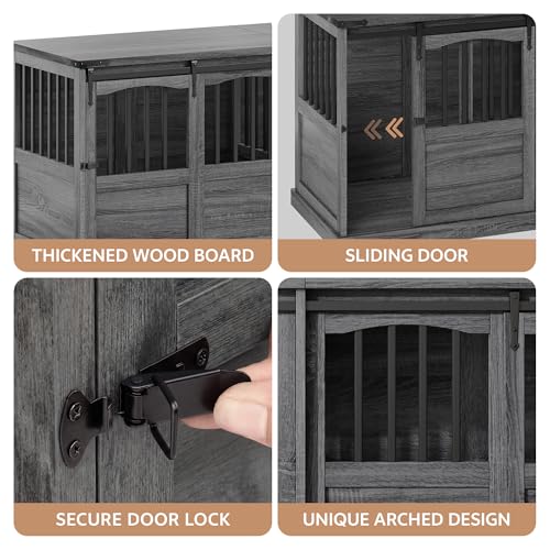 72" Double Dog Crate Furniture, Extra Large Dog Kennel with Barn, view 6