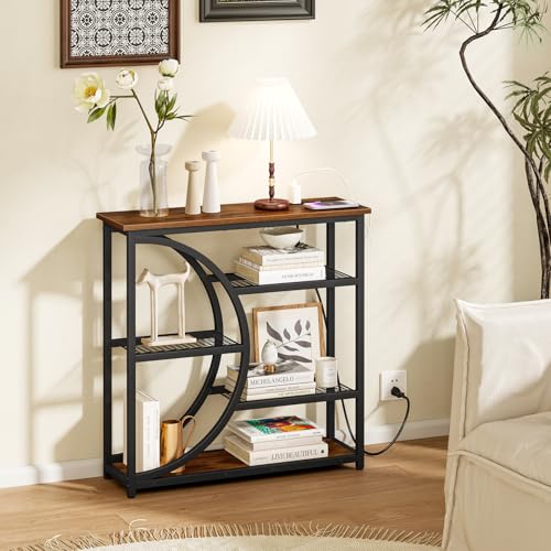 Entryway Table, Console Table with Charging Station, Industrial Narrow Sofa Table with 5 Tier Storage Shelves, Entrance Table for Hallway, Behind The Couch, Living Room, Foyer