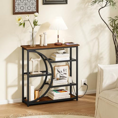 Entryway Table, Console Table with Charging Station, Industrial Narrow Sofa Table with 5 Tier Storage Shelves, Entrance Table for Hallway, Behind The Couch, Living Room, Foyer