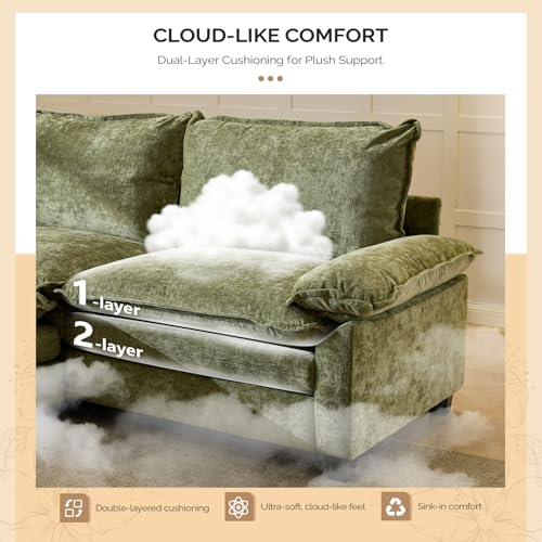 87" Convertible Sectional Sofa,L-Shaped Deep Seat Sofa Couch for Living Room,Modern 2-Seat Loveseat Sofa with Ottoman for Small Space(Olive Green)