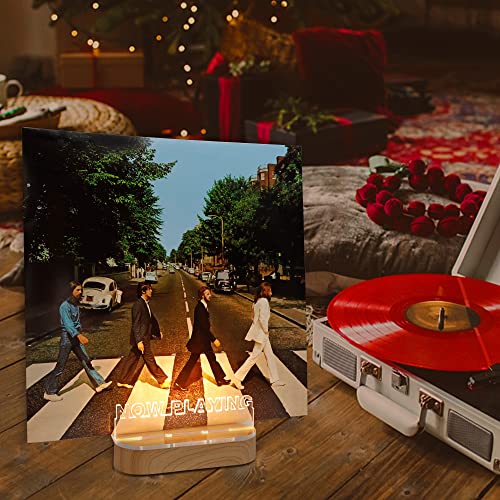 Light up Now Playing Vinyl Record Stand, Now Spinning Record Stand, Wooden Acrylic Holder for Album Display Storage, Vinyl Record LED Display Storage Collection Holder with USB Powered