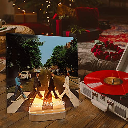 Light up Now Playing Vinyl Record Stand, Now Spinning Record Stand, Wooden Acrylic Holder for Album Display Storage, Vinyl Record LED Display Storage Collection Holder with USB Powered