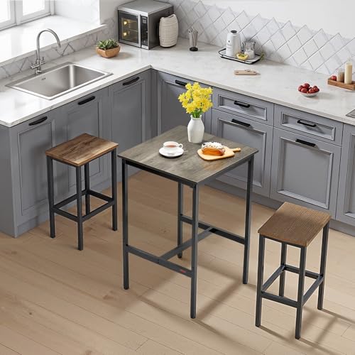 Bar Table, Sturdy Metal Frame High Top Pub Table, Small Kitchen Dining, Cocktail Coffee Counter Bar Height Desk, Easy to Assemble, 24x24x36 in, for Living Room Party, Rustic Brown and Black