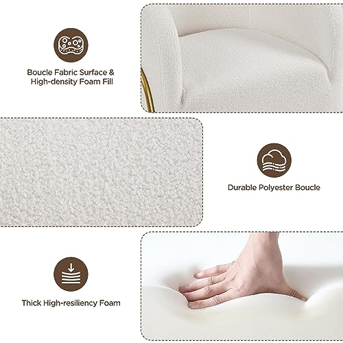 Yaheetech Accent Chair Set of 2, Armchair Set, Side Chairs for Living Room, Boucle Fabric Vanity Chairs with Gold Legs for Bedroom Office Reading Nook, Ivory