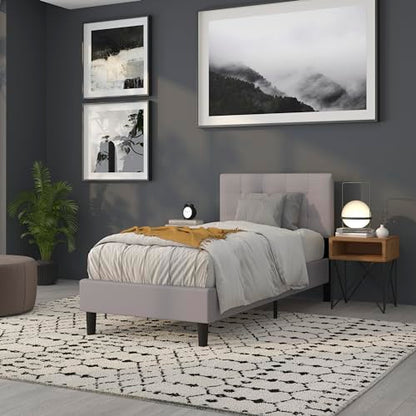 Bedford Tufted Upholstered Twin Size Headboard in Light Gray Fabric