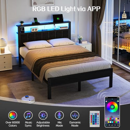 Modern Bed Frame with Lights and Charging Station, view 6