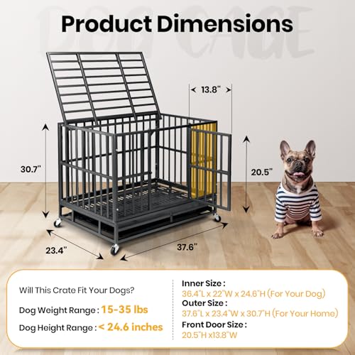 38 Inch Heavy Duty Dog Crate,Upgraded Reinforced Baseplate, view 4