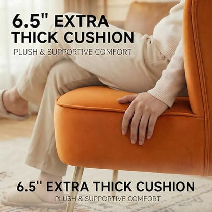 Modern Accent Chair Set of 2 Velvet Slipper Chair with Gold Legs Wingback Side Chair for Living Room Bedroom Entryway Small Corner Chair for Space Saving, Orange