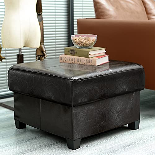 Square Storage Ottoman, Cube Ottoman with Legs, Leather Foot Stool | Footrest, PU Leather Ottoman with Storage, Upholstered Folding Bench for Living Room, Bedroom, 23.6 x 23.6 x15 Inches