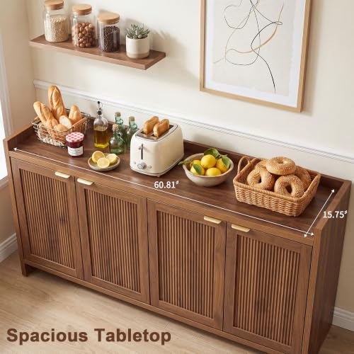 63" Fluted Sideboard Buffet Cabinet with Storage and 4 Doors, view 5