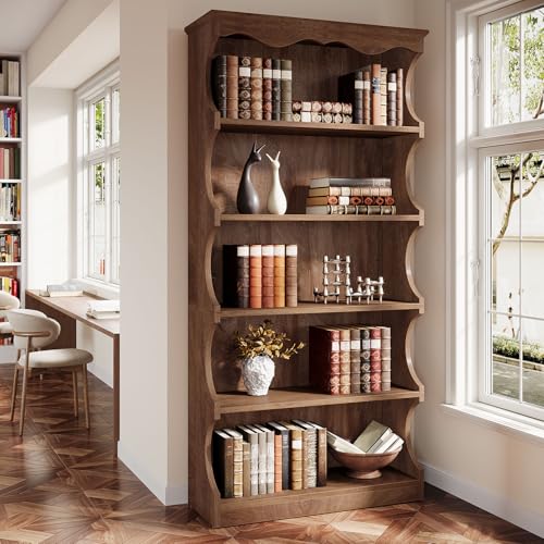 70-Inch Tall Bookcase, 5-Tier Open Bookshelf with Unique Curved-Edge Design, view 7