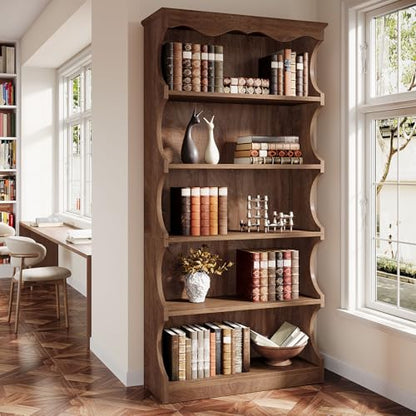 70-Inch Tall Bookcase, 5-Tier Open Bookshelf with Unique Curved-Edge Design, view 7