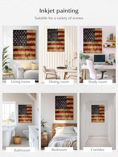 NuYeBiofx Independence Day USA Flag Canvas Wall Art Prints,30"x20" Framed Picture Artwork Vintage American Stars and Stripes Printed Canvas Oil Painting for Living Room Bedroom Office,Ready to Hang