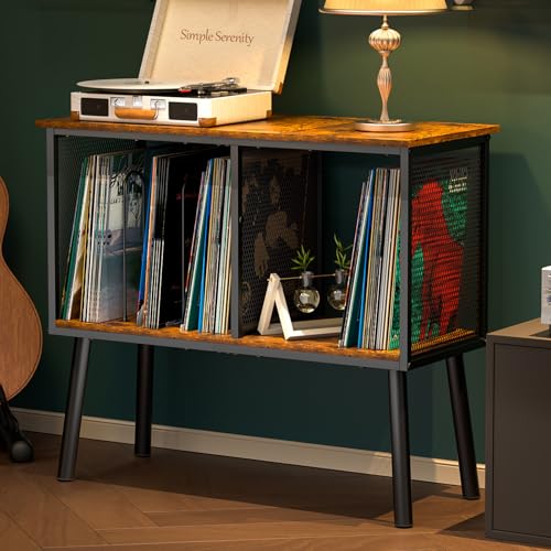 Record Player Stand with Adjustable Divider Vinyl Storage Holder Up to 200, view 3