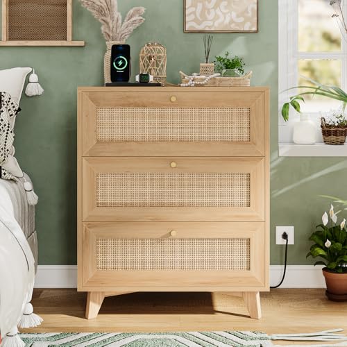 Rattan Nightstand with Charging Station, view 2