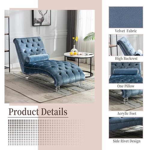 64" Velvet Chaise Lounge Chair Indoor with Ergonomic S-Shaped Backrest & 1, view 4