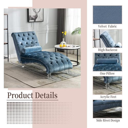 64" Velvet Chaise Lounge Chair Indoor with Ergonomic S-Shaped Backrest & 1, view 4