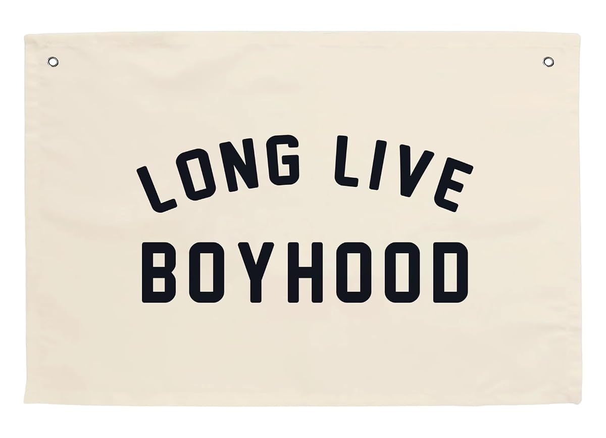 Long Live Boyhood Hanging Flag 20X30 Banners Black Canvas Wall Decor Art Sign Boys Room Boy Bedroom Banner Toddler Playroom Baby Kids Nursery Fabric Flags Tapestry