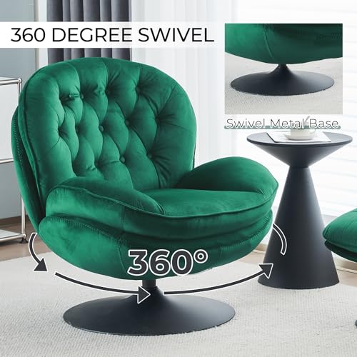 Velvet Swivel Accent Chair with Ottoman Set, view 4