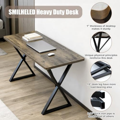 Heavy Duty Office Desk 47.2" – 800 lbs Capacity, 45 lbs Net Weight Computer Workstation, 1" Thicker Desktop, Strong Metal Frame, No Wobble for Home Office Gaming Vintage Gray