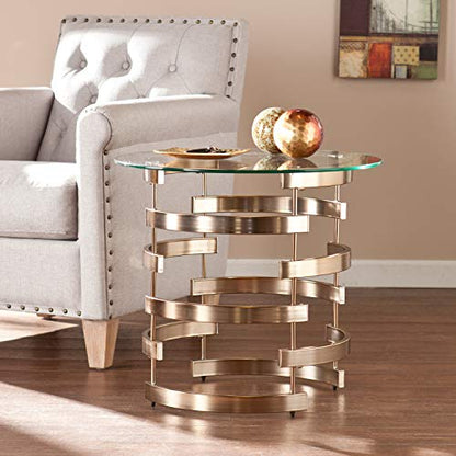 Belmar Contemporary Round Glass Top End Table, Champagne