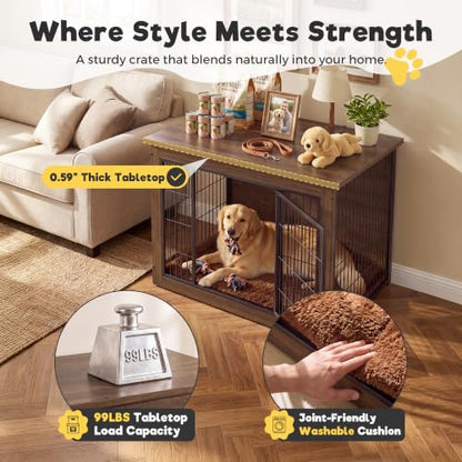 3-in-1 Wooden Dog Crate Furniture, Side Table & Kennel with Cushion, view 4