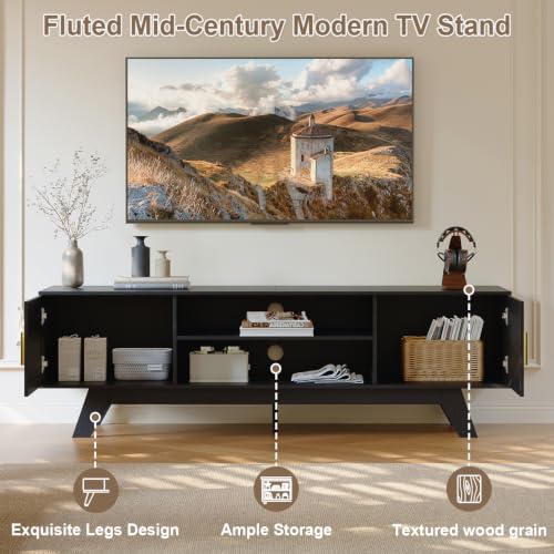 59.5" Fluted TV Stands for 65 Inch TV, Mid Century Modern, view 5