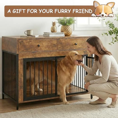 Large Dog Crate Furniture with 2 Drawers, 44 Inch Wooden Dog Kennel Indoor, view 5