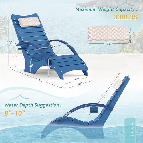 Pool Lounge Chairs Set of 2 with Armrest & Cupholder, 8-10 Shallow, view 3