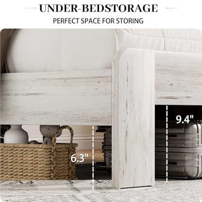 Queen Size Wooden Bed Frame with Headboard, Rustic Platform Bed Frame, view 5