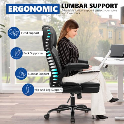 PU Leather Office Chair Desk Chair with Flip-up Armrests, Black, view 6