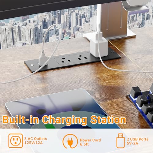 78.7 Inches 2 Person Desk with Power Outlet, Long Double Home Office Computer Desks, Large Simple Desk, Modern Study Writing Table Workstation, Large Legroom, Metal Frame, Rustic Brown