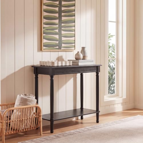 SAFAVIEH Furniture - Tinsley Rectangle Console Table - Black - Solid Wood - Farmhouse Turned-Leg Design - Ideal for Entryway, Living Room, Hallway, 28"W x 11.75"D x 28"H (CNS5724B)