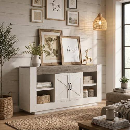 Farmhouse TV Stand for TVs up to 65", Thick Board Media Console, view 4
