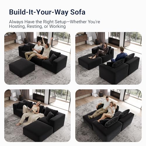 141” 6-Seat Modular Sectional Sofa Couch, Individually Wrapped Coil Support & Corduroy Fabric, Zero Assembly 6-Piece Set for Large Living Room, Black