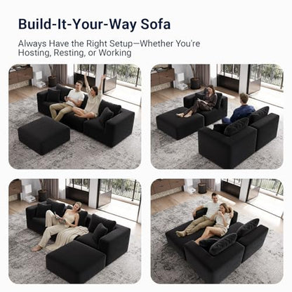 141” 6-Seat Modular Sectional Sofa Couch, Individually Wrapped Coil Support & Corduroy Fabric, Zero Assembly 6-Piece Set for Large Living Room, Black