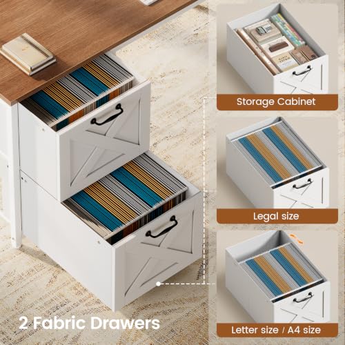 Reversible Farmhouse L Shaped Computer Desk with Drawers, Hutch, view 5