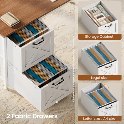 Reversible Farmhouse L Shaped Computer Desk with Drawers, Hutch, view 5