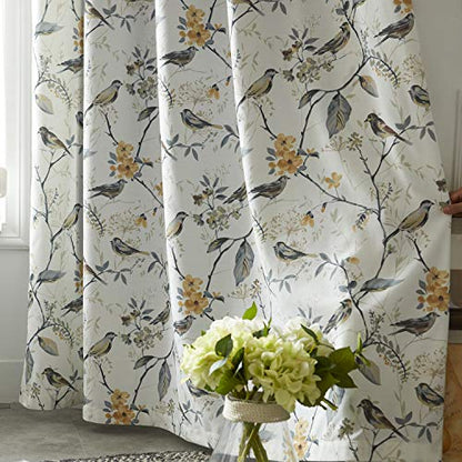 Gray Bird Print Linen Textured Curtains, 52 x 63, 1 Panel, Grommet