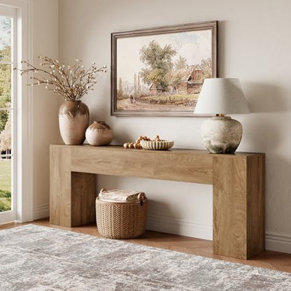 Extra Long Console Tables for Entryway 86-Inch, Farmhouse Sofa Table Behind Couch, Wooden Hallway Table for Living Room, Entrance, Natural Oak