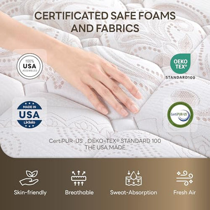 Queen Size Mattress Medium Firm, USA Made, 12 Inch Hybrid Mattress in a Box, Gel Memory Foam, Fiberglass Free, Individual Pocket Springs for Pressure Relief, CertiPUR-US Certified