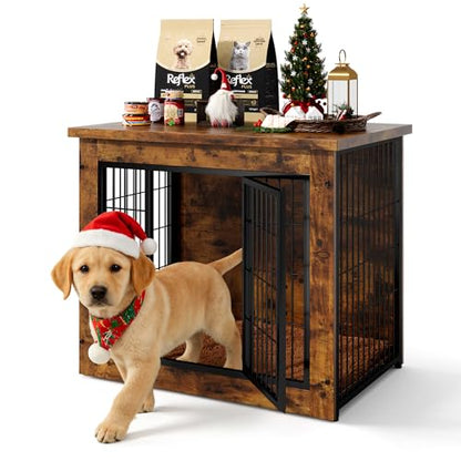 Wooden Dog Crate Furniture with Thick Cushion, Indoor Side Table Dog Kennel, view 2