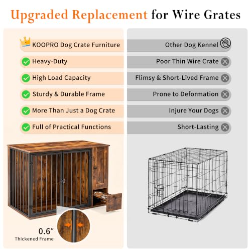 43.3" Dog Crate Furniture with Feeding Station for Small/Medium Dogs, view 7