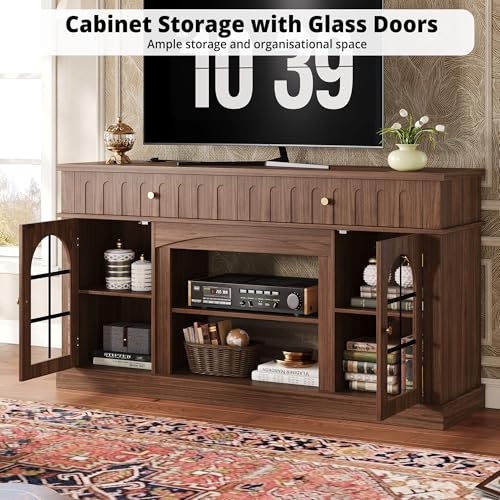 TV Stand for 65 Inch TV with Charging Station, Walnut Brown, view 7