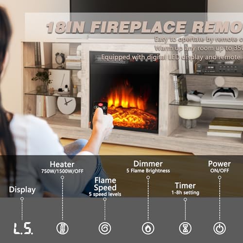 58" Fireplace TV Stand for TVs up to 65", Gray, view 5