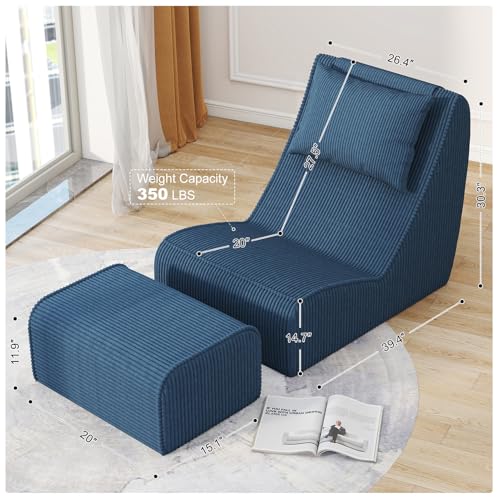 Chaise Lounge Chair with Ottoman,Giant Corduroy Bean Bag Chair for Adults, view 3