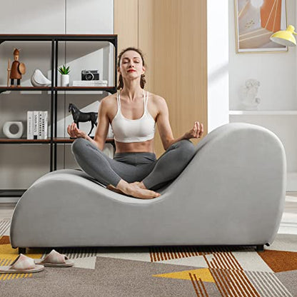 60" Yoga Chaise Lounge Chair for Adults Stretching-Light Grey, view 4