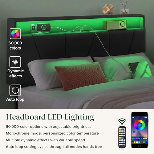 Zinus Maya Upholstered Platform Bed Frame, RGB LED Lights, Queen, view 5