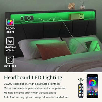 Zinus Maya Upholstered Platform Bed Frame, RGB LED Lights, Queen, view 5